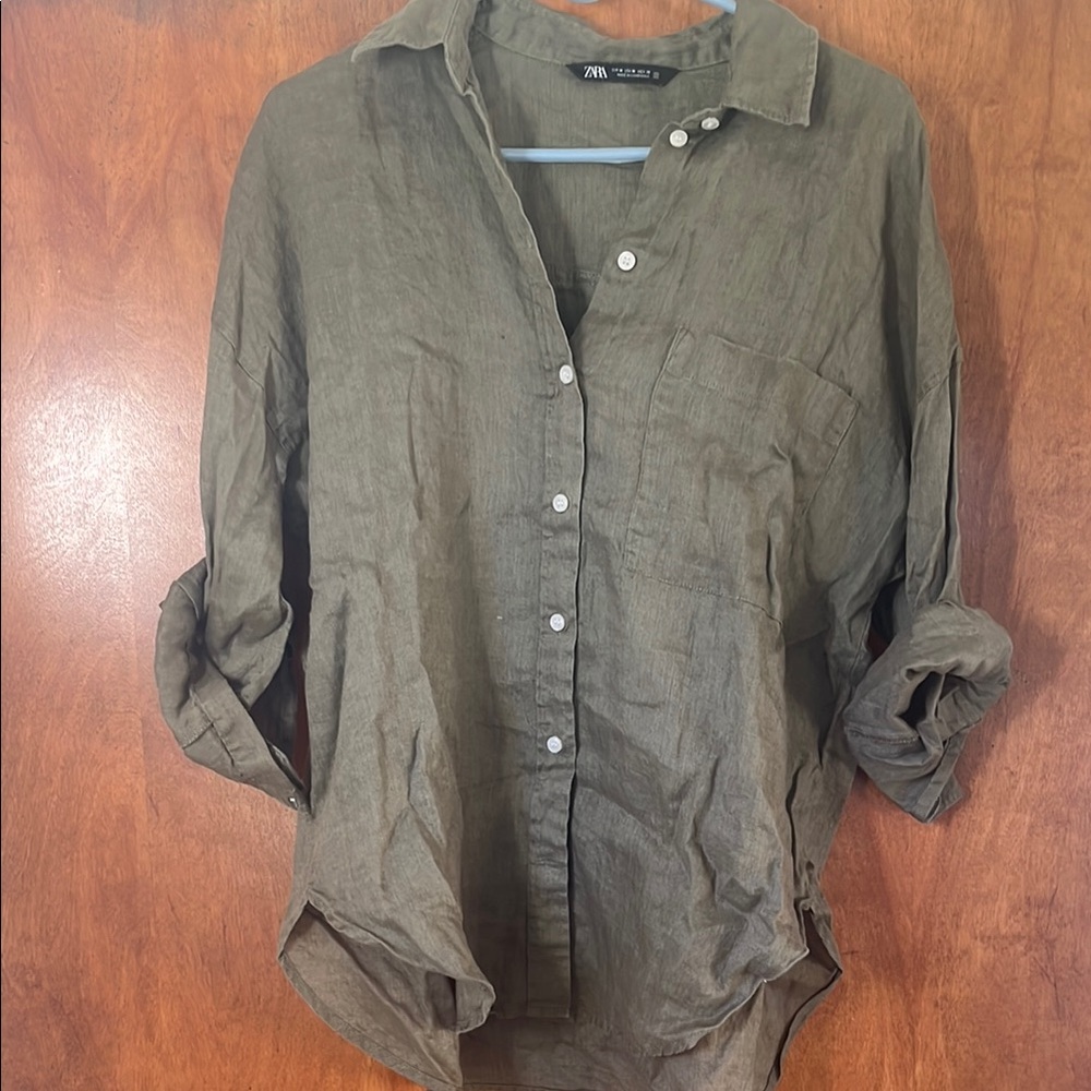 Zara Olive Green Button-Up Shirt